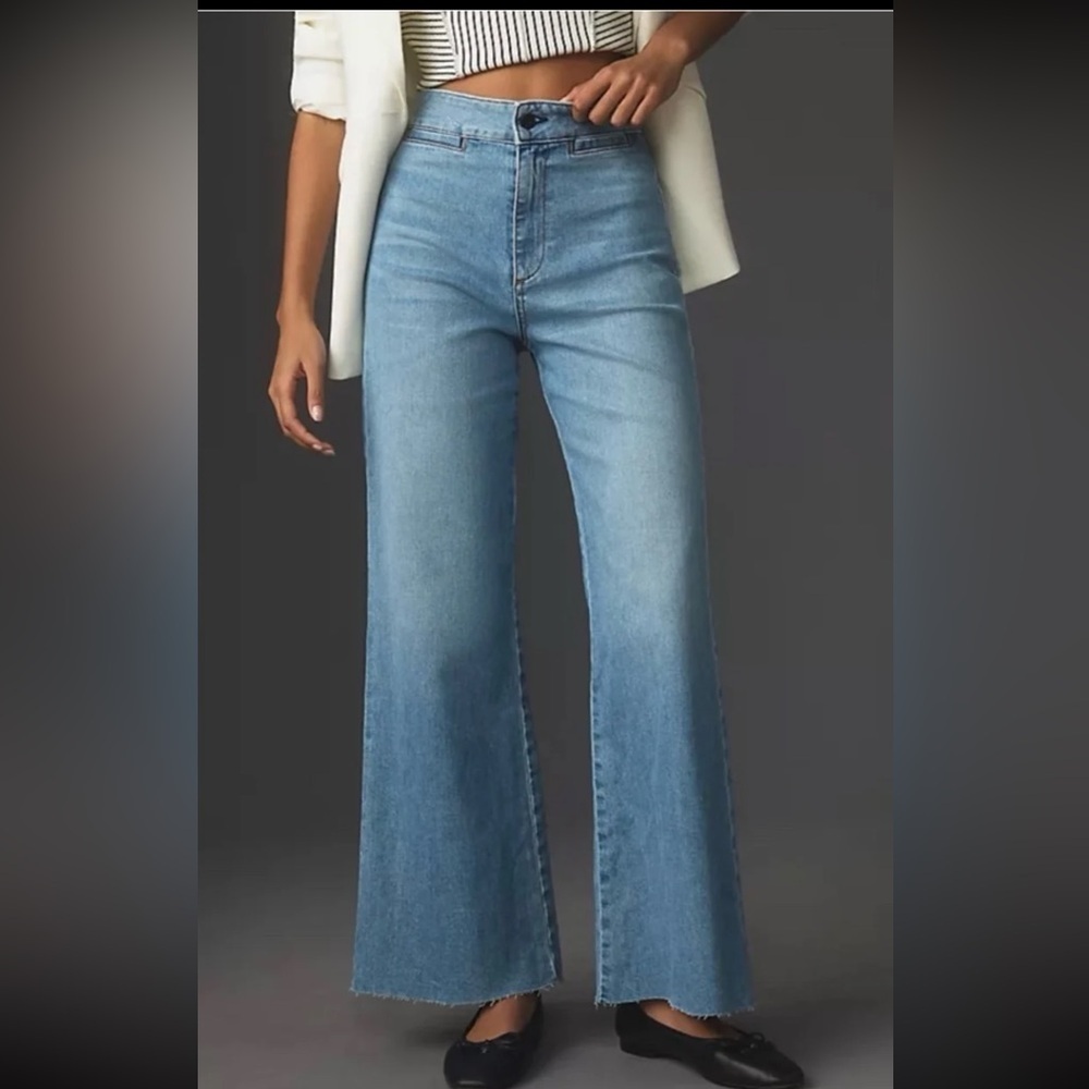 Oat New York Wide Leg High Waist Utility Pocket Raw Hem Jeans size 10/30